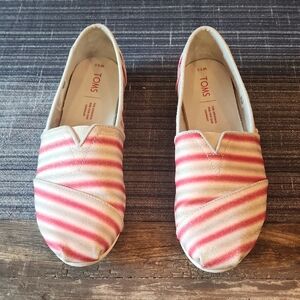 Toms Pink and White Slippers Comfortable Slip-On Design